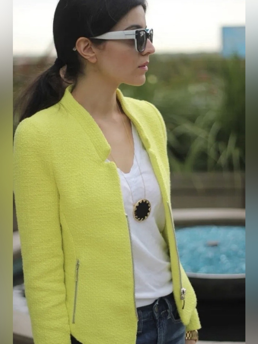 Zara Neon Lime Textured Zip Jacket